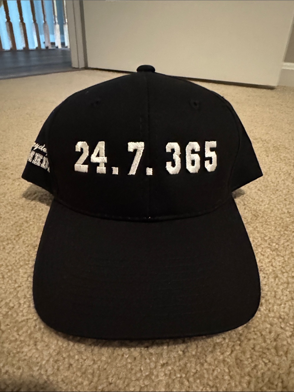 Black '24.7.365' Embroidered Baseball Cap